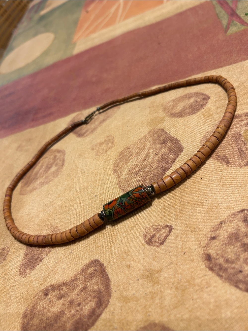 Handcrafted Tan Bead Necklace with Floral Accent